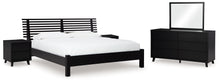 Load image into Gallery viewer, Danziar Queen Panel Bed with Mirrored Dresser and 2 Nightstands
