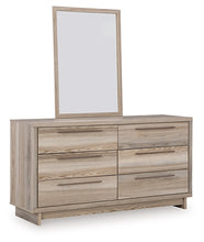Load image into Gallery viewer, Hasbrick Queen Panel Bed with Mirrored Dresser and Nightstand
