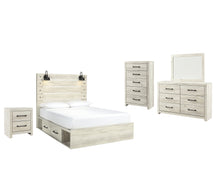 Load image into Gallery viewer, Cambeck Queen Panel Bed with 2 Storage Drawers with Mirrored Dresser, Chest and Nightstand
