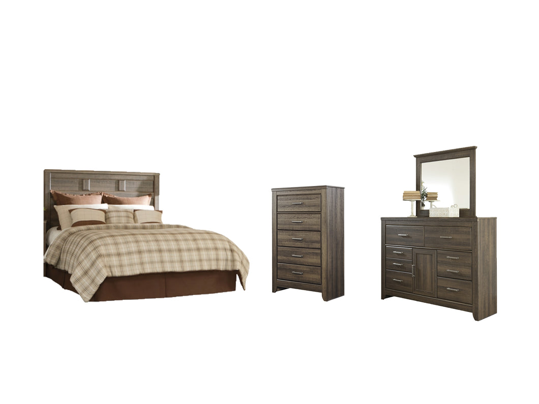 Juararo Queen Panel Headboard with Mirrored Dresser and Chest