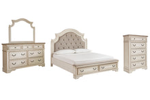 Load image into Gallery viewer, Realyn California King Upholstered Bed with Mirrored Dresser and Chest

